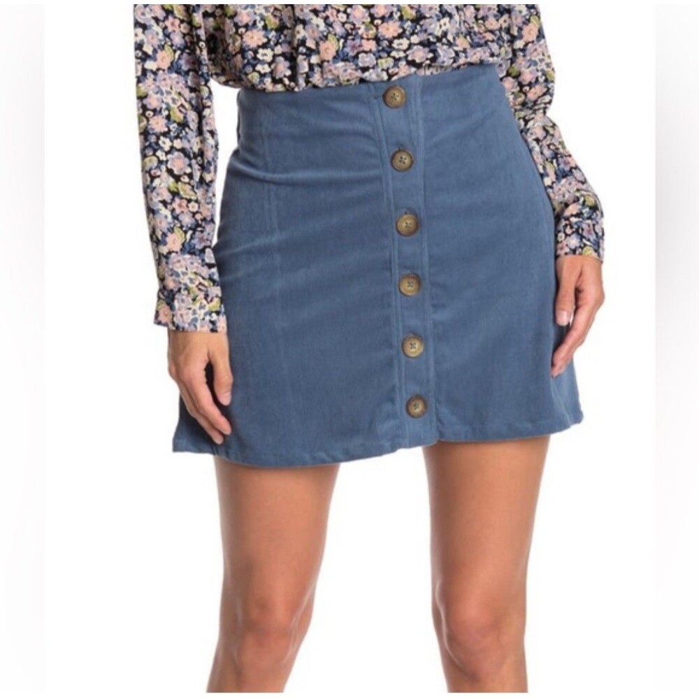 BCBGeneration Blue Woven Corduroy Mini Skirt Size Large NWT
